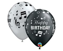 Latex baloni 28 cm Happy Birthday Musical mix black and silver