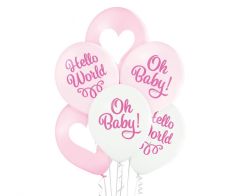 Latex baloni Oh Baby Girl Pink&White mix