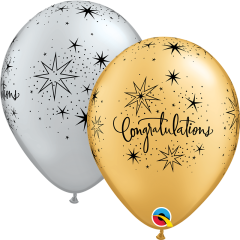 Lateks baloni 28cm Congratulations Elegant Silver&Gold 