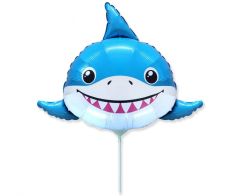 Mini Shark blue folijski balon na štapiću