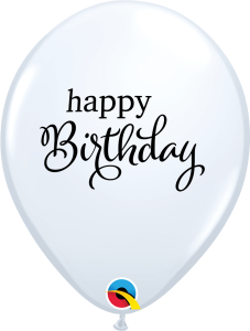 Lateks baloni 28cm Simply Happy Bday White  1 Kos