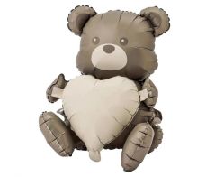 Maxi Bear & Heart grey 3D folijski balon