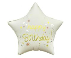 Standard Happy Birhday mat light cream star folijski balon