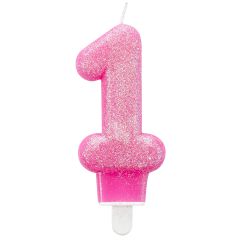 Rođendanska svjećica broj 1 Pink Glitter