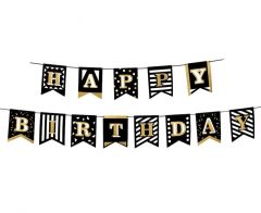 Happy Birthday natpis Black Gold 2 m