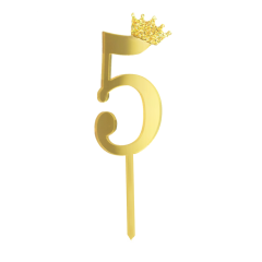 Dekoracija za tortu broj 5 s krunicom gold