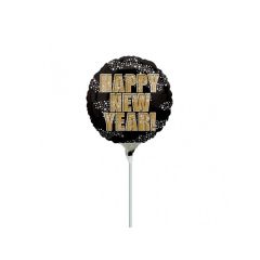 Mini Happy New Year Gold&Black folijski balon na štapiću
