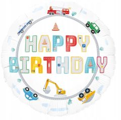 Standard  Happy Birthday Cars White folijski balon