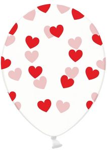 Lateks baloni 30cm Red Hearts Crystal Clear