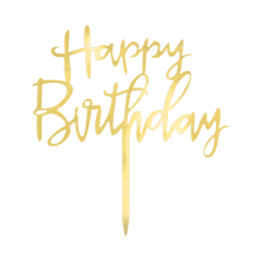 Happy Birthday cake topper gold
