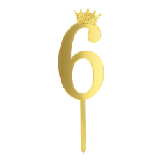 Dekoracija za tortu broj 6 s krunicom gold