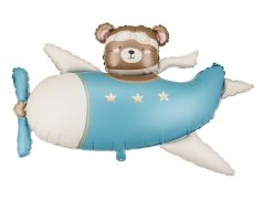 Maxi Bear in Airplane light blue folijski balon 94x61 cm