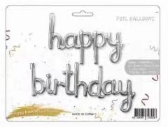 Folijski balon natpis Happy Birthday Silver
