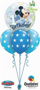 Helijski buket Bubble baloni Mickey Mouse 1st Birthday