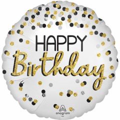 Maxi Satin Black Silver Gold Birthday Dots folijski balon