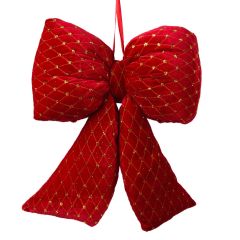 Crvena plišana mašna sa zlatim šljokicama 16 × 19 cm
