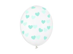 Lateks baloni 30cm Mint Hearts Crystal Clear