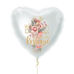 Standard Sretno Krštenje Cross&Flowers Rose Heart folijski balon 