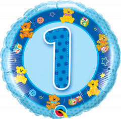 Standard Bday Age 1 Blue Teddies folijski balon