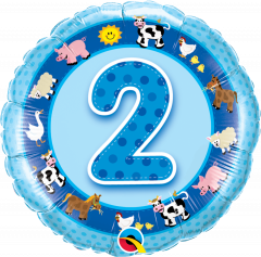 Standard Bday Age 2 Blue Farm Animals folijski balon