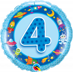 Standard Bday Age 4 Blue Spaceships & Aliens folijski balon