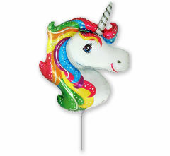Mini 14"FX Unicorn head folijski balon na štapiću