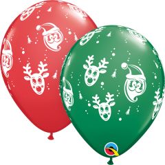 Latex baloni 28 cm Santa&Rudolf Green&Red 