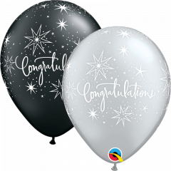Lateks baloni 28cm Congratulations Elegant Pearl Black&Silver 