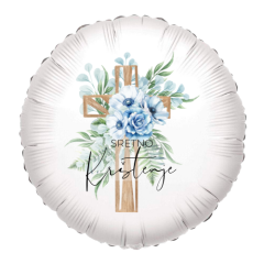 Standard Sretno Krštenje Cross&Flowers Blue folijski balon