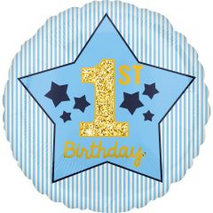 Standard Boy 1st Birthday Blue & Gold folijski balon