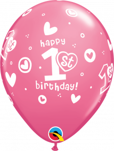 Lateks baloni 28cm 1st Bday Circle Hearts Girl Rose