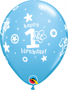 Lateks baloni 28cm 1st Bday Circle Stars Boy Pale Blue 