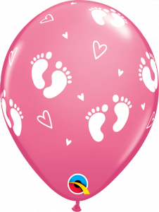 Lateks baloni 28cm Baby Footprints&Hearts Rose