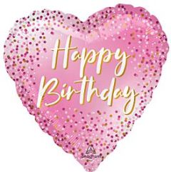 Standard Heart Happy Birthday Dots Pink folijski balon