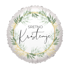 Standard Round Sretno Krštenje Tropical Greenery folijski balon