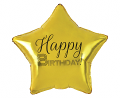 Standard Happy Birhday Star Gold black printing folijski balon