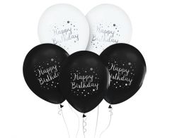 Latex baloni 30 cm Happy Birthday White&Black