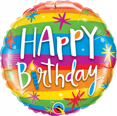 Mini Bday Rainbow Stripes folijski balon na štapiću
