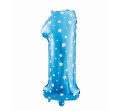 Mid size folijski balon Broj 1 Blue with stars