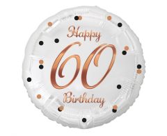 Standard B&C Happy 60 Birthday White Rosegold printing folijski balon