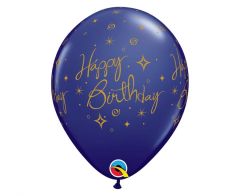 Latex baloni 28 cm Happy Birthday Elegant Sparkles & Swirls navy blue pastel