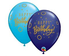 Latex baloni 28 cm Happy Birthday - Dots & Sprinkles", navy blue and blue pastel