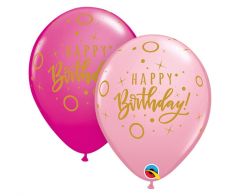Latex baloni 28 cm Happy Birthday Dots & Sprinkles pink and magenta pastel