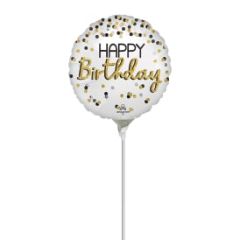 Mini Black Silver Gold Dots Birthday folijski balon na štapiću