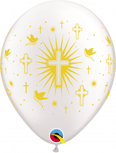 Lateks baloni 28cm Cross&Doves Wrap Pearl White