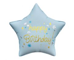 Standard Happy Birthday mat light blue star folijski balon