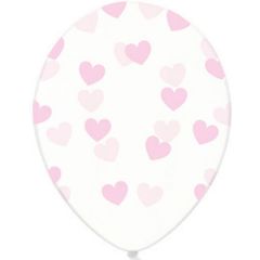 Lateks baloni 30cm Pink Hearts Crystal Clear