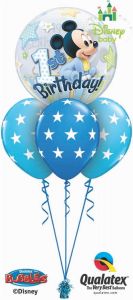 Helijski buket Bubble baloni Mickey Mouse 1st Birthday