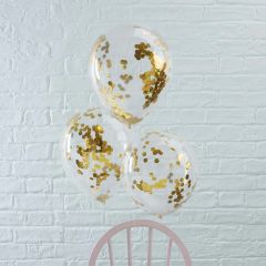 Latex baloni 30 cm Clear- confetti gold