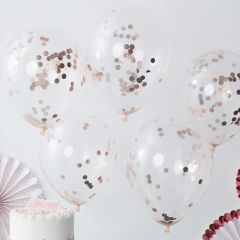 Latex baloni 30 cm Clear- confetti rose gold